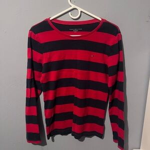 Tommy Hilfiger Red and Black Striped Long Sleeve Tee